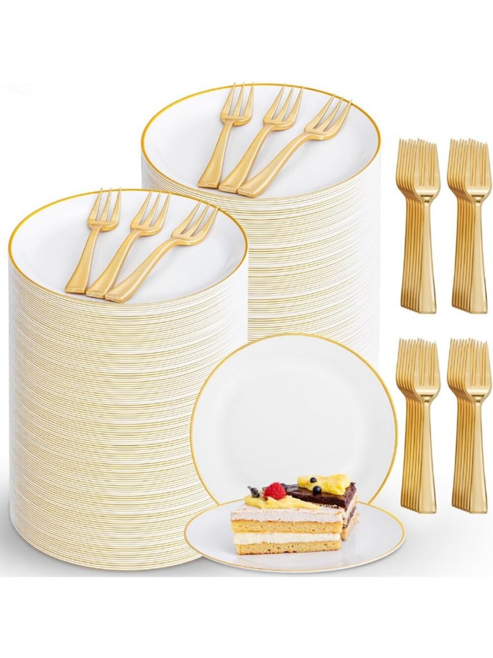 400 Pcs Gold Disposable Dessert Plates & Forks - Perfect for Parties, Weddings